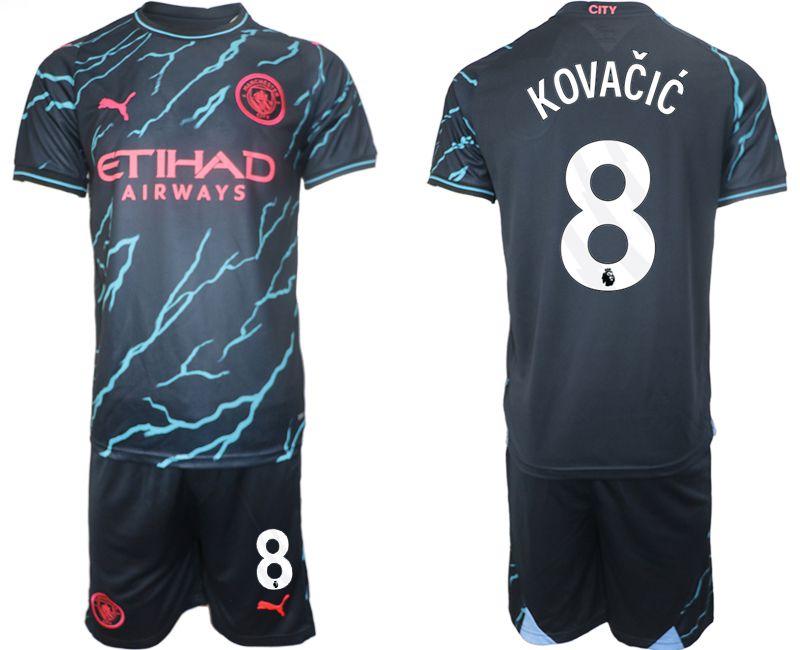 Men 2023-2024 Club Manchester City away blue #8 Soccer Jersey->customized soccer jersey->Custom Jersey